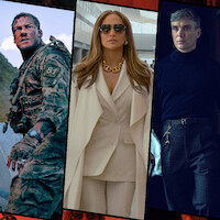 Three people: a soldier in camouflage outdoors, a woman in white business attire and sunglasses in a modern building, and a man in dark clothes in an indoor setting, each in a separate vertical panel.