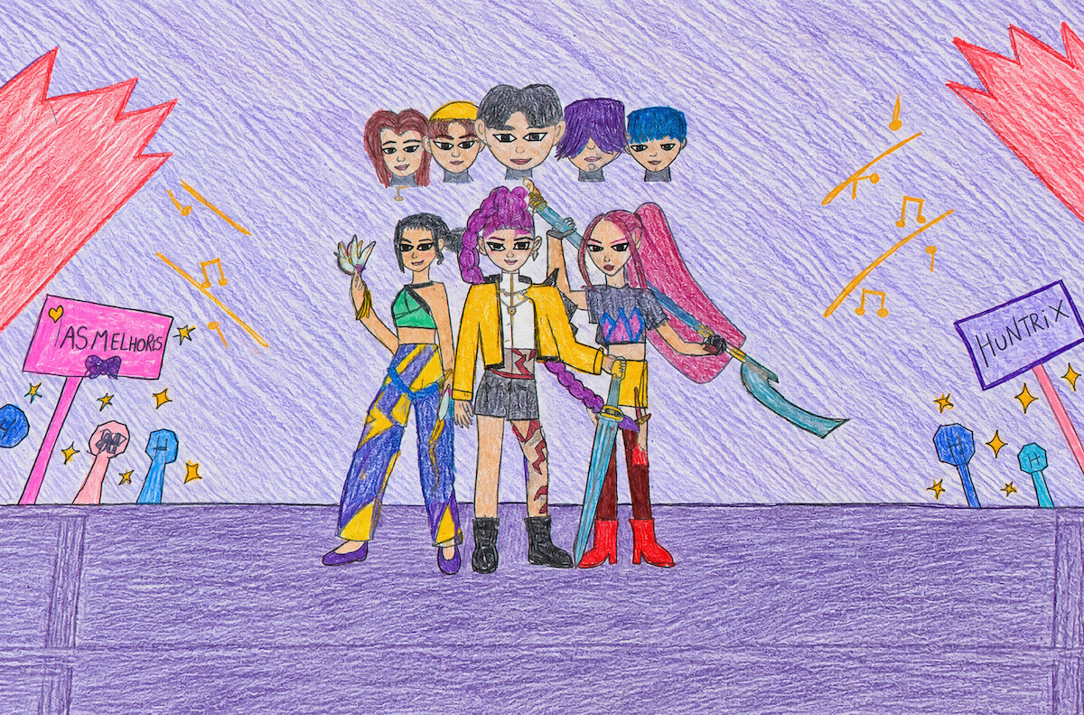 Desenho infantil retrata os personagens da série Guerreiros do K-Pop