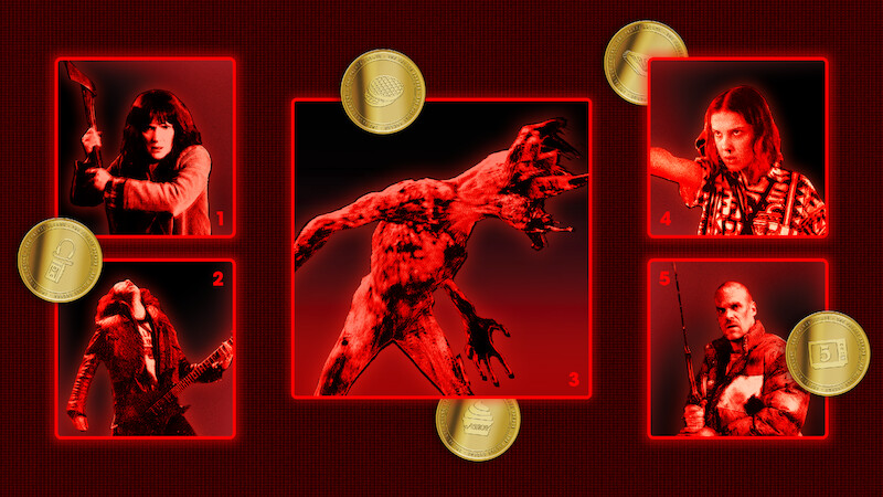 Photo Collage of Strangers Things characters and arcade tokens