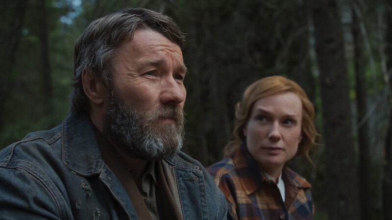 Joel Edgerton as Robert Grainier and Kerry Condon as Claire Thompson in 'Train Dreams'.