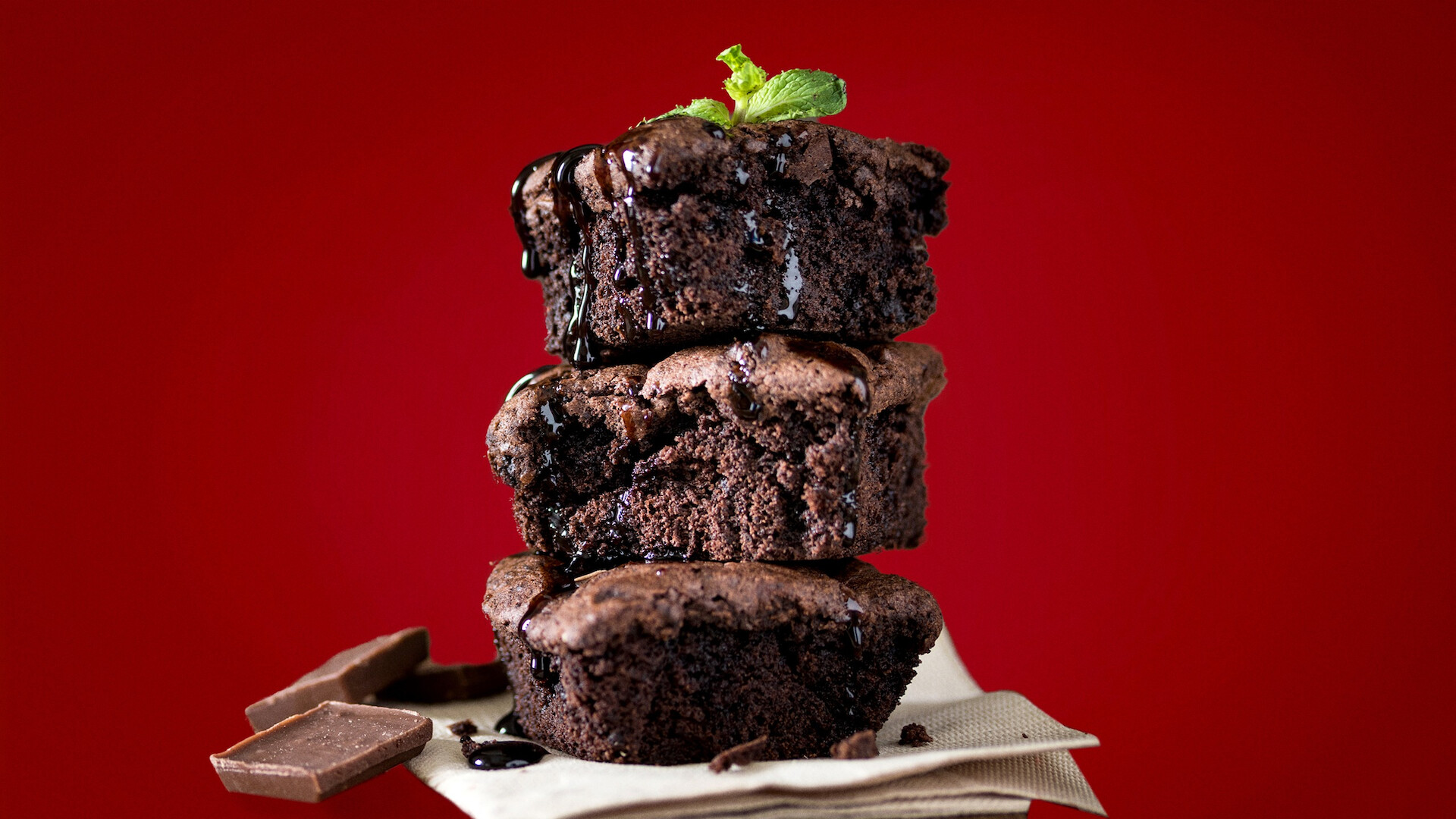 The Great British Baking Show - a delicious looking stacked brownie with a garnish of mint