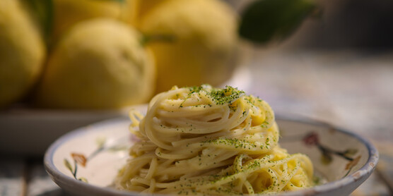 A plate of pasta.