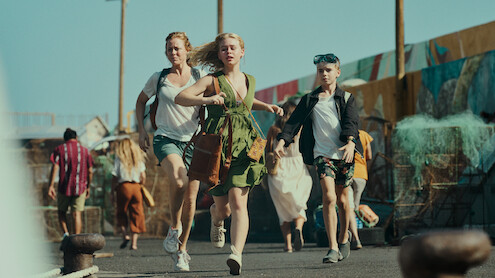La Palma. (L to R) Ingrid Bolsø Berdal as Jennifer, Alma Günther as Sara and Bernard Storm Lager as Tobias in La Palma. Cr. Courtesy of Netflix © 2023