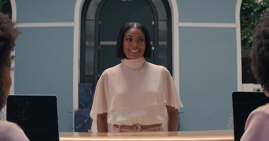 Gabrielle Union wears a pink cape top in 'The Perfect Find.'