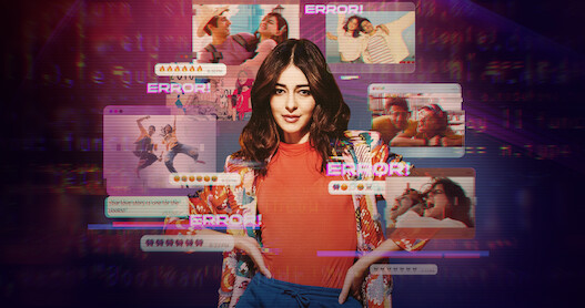 Ananya Panday stands with her hands on her hips with superimposed images of herself and Vihaan Samat floating around her.