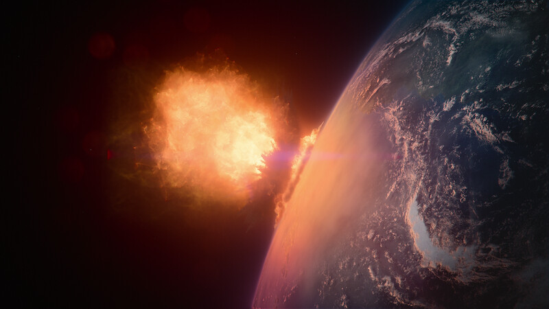Meteor hitting earth. 