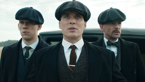 Joe Cole as John Shelby, Cillian Murphy as Tommy Shelby, and Paul Anderson as Arthur Shelby in 'Peaky Blinders'.