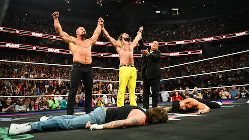 Bron Breakker, Paul Heyman, and Seth Rollins