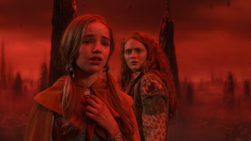 Nell Fisher as Holly Wheeler and Sadie Sink as Max Mayfield in 'Stranger Things 5'
