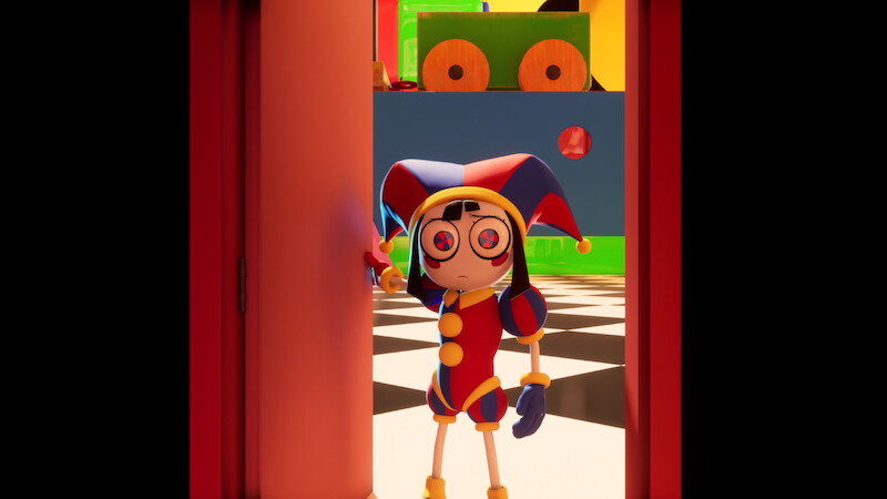 Pomni looking through a doorway.