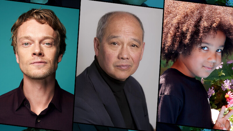 Headshots of Alfie Allen, David Yip, and Jordan Sunshine.