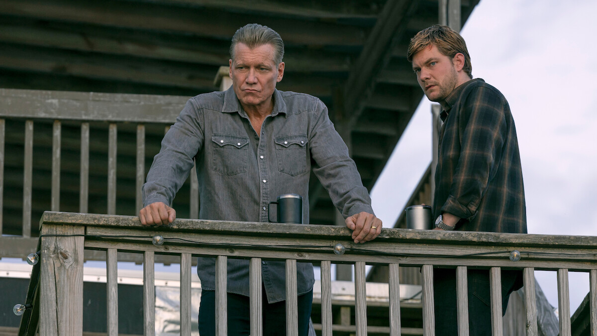 Holt McCallany as Harlan Buckley and Jake Weary as Cane Buckley in 'The Waterfront.'
