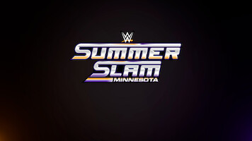 WWE SummerSlam Minnesota event logo on a dark background with metallic text and the WWE emblem on top, promotional graphic for wrestling event.
