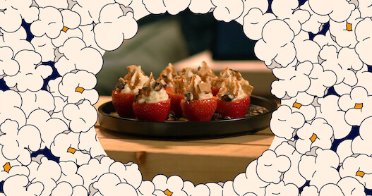 A picture of cheesecake stuffed strawberries
