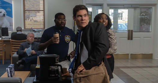 Lil Rel Howery as Tyree, Adam DeVine as Owen Browning in 'The Out-Laws'.