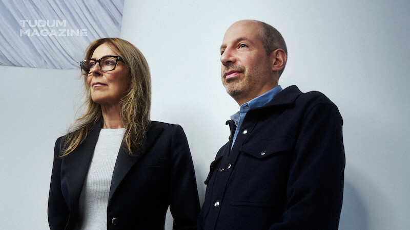 Kathryn Bigelow and Noah Oppenheim against a white backdrop.