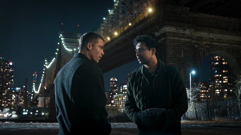 Gabriel Basso as Peter Sutherland and Suraj Sharma as Jay Batra in 'The Night Agent' Season 3