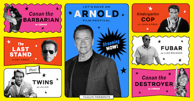 Images of Arnold Schwarzenegger in various film roles throughout his career
