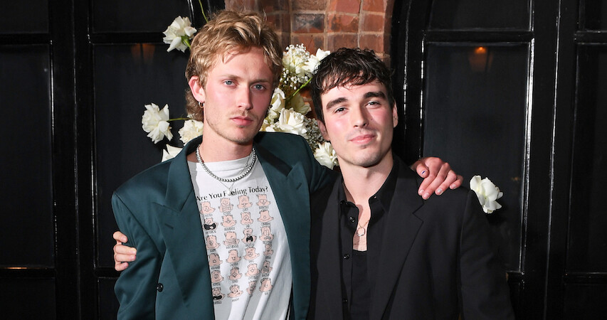 Freddie Dennis (L) and Corey Mylchreest attend the Vogue and Netflix party.