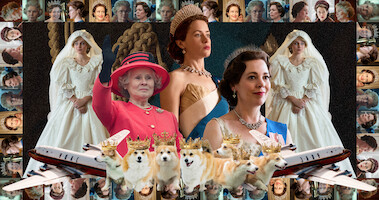 Collage of photos from 'The Crown' seasons 1–6