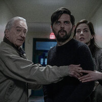 The Whisper Man. (L-R) Robert De Niro as Peter Willis, Adam Scott as Tom Kennedy and Michelle Monaghan as Amanda Beck in The Whisper Man. Cr. David Lee/Netflix © 2026