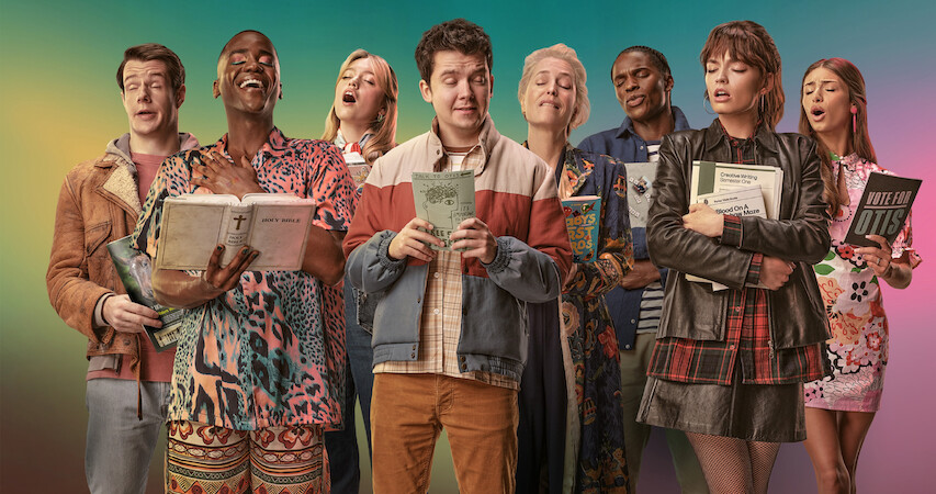 The cast of Season 4 of 'Sex Education' poses together.