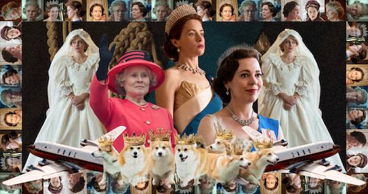 Collage of photos from 'The Crown' seasons 1–6