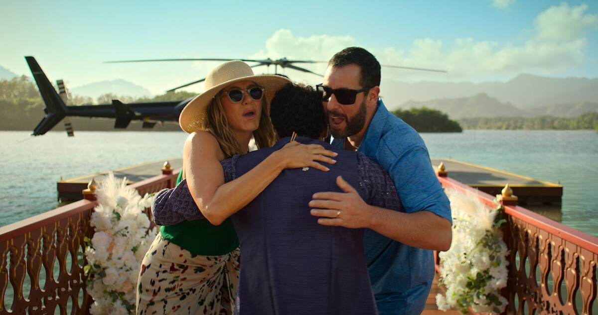 Jennifer Aniston and Adam Sandler in Murder Mystery 2.