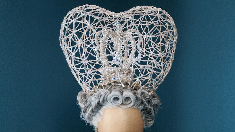 A close-up of Queen Charlotte's masquerade ball wig