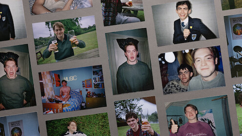 Grid of disposable camera prints of Joe Locke and Kit Connor from Heartstopper Forever