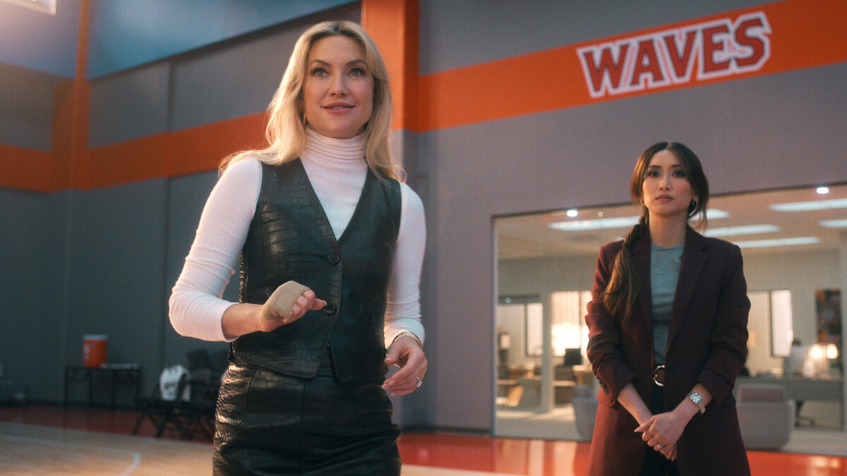 Kate Hudson as Isla Gordon and Brenda Song as Ali in 'Running Point' Season 1.