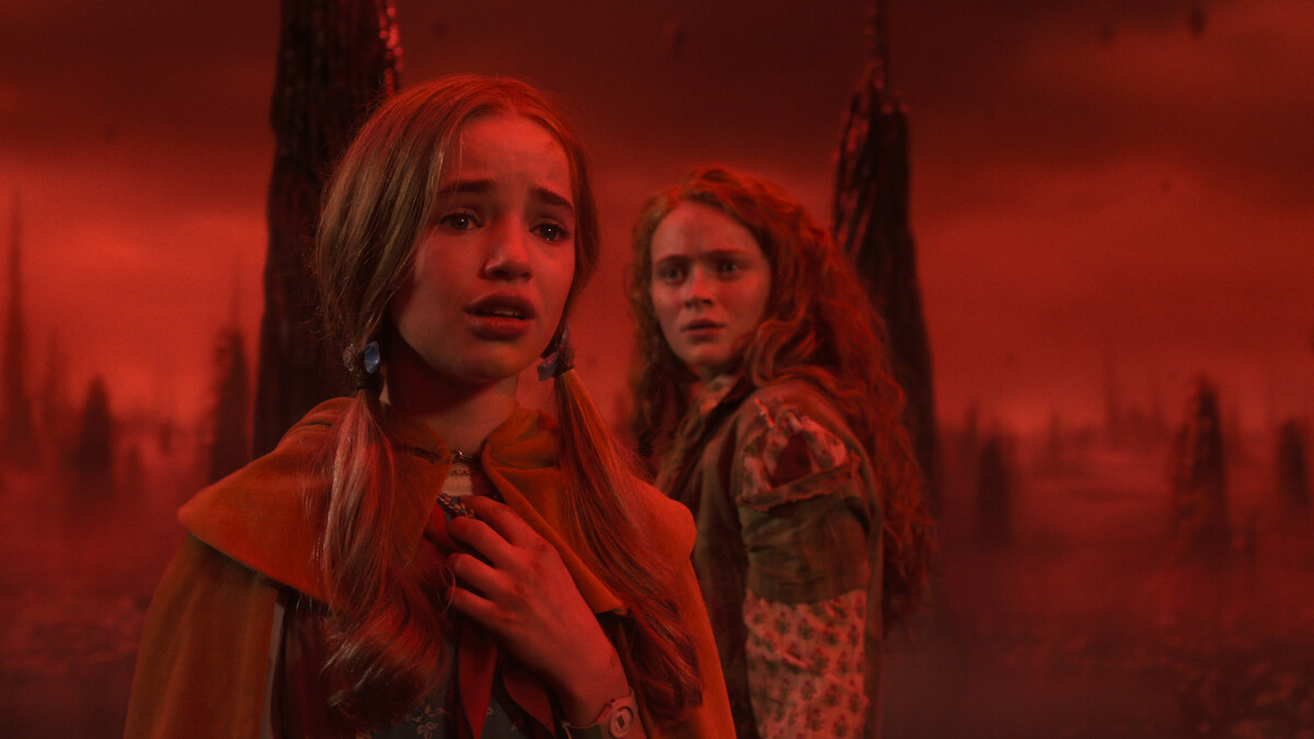 Nell Fisher as Holly Wheeler and Sadie Sink as Max Mayfield in 'Stranger Things 5'