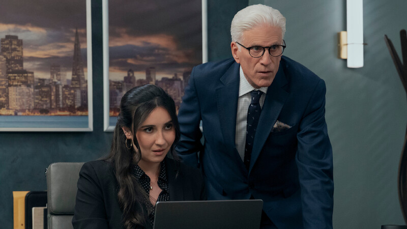 Lilah Richcreek Estrada as Julie and Ted Danson as Charles in 'A Man on the Inside' Season 2.