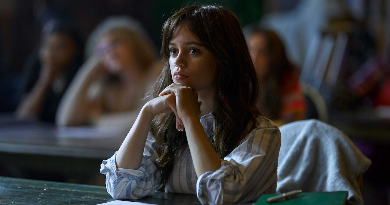 Jenna Ortega as Cairo Sweet looks into the distance in 'Miller’s Girl.'