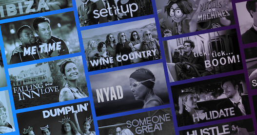 Grid of images showing artwork for 12 movies to watch while ringing in the new year