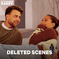 Two people sitting indoors, smiling and laughing together in a cozy setting. Text reads "LET'S MARRY HARRY" at the top left and "DELETED SCENES" at the bottom, suggesting extra content from a show or series.