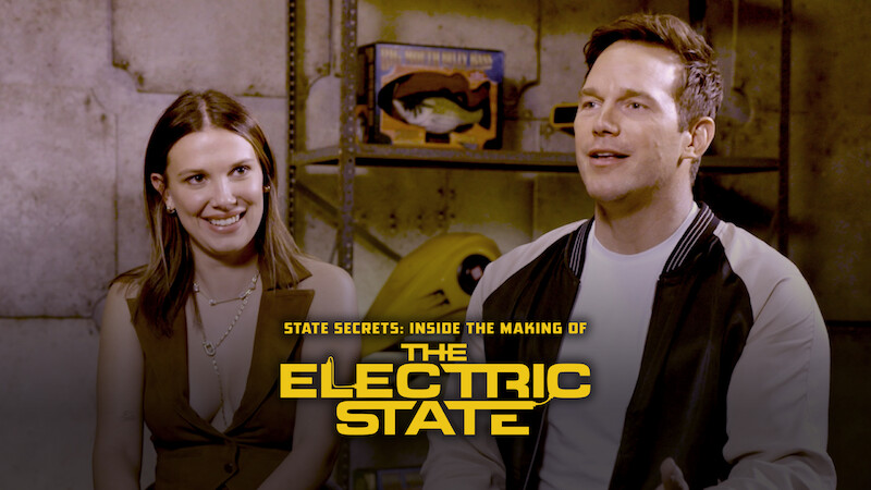 Millie Bobby Brown and Chris Pratt in Episode 1 of the podcast, 'State Secrets: Inside the Making of the Electric State'