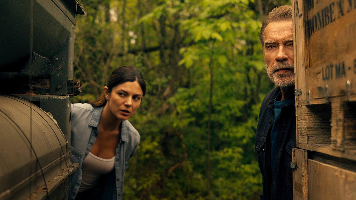 Monica Barbaro and Arnold Schwarzenegger in FUBAR.