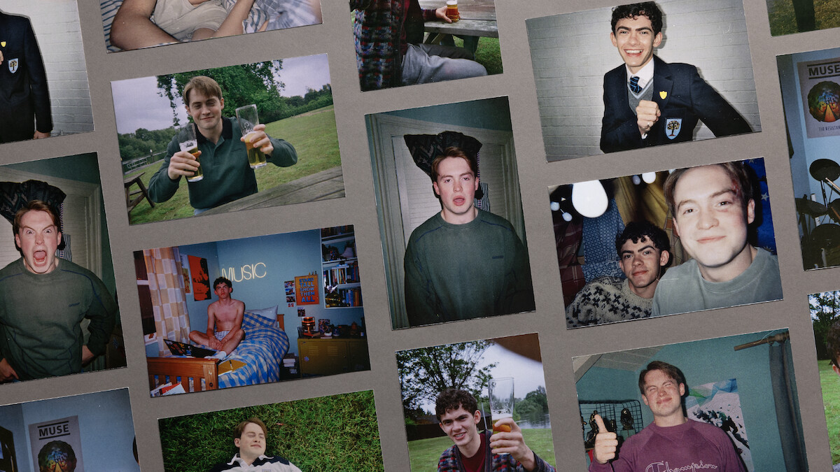 Grid of disposable camera prints of Joe Locke and Kit Connor from Heartstopper Forever
