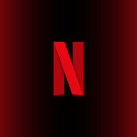 Large red letter "N" in the center of a black background with a red gradient, representing the Netflix logo.