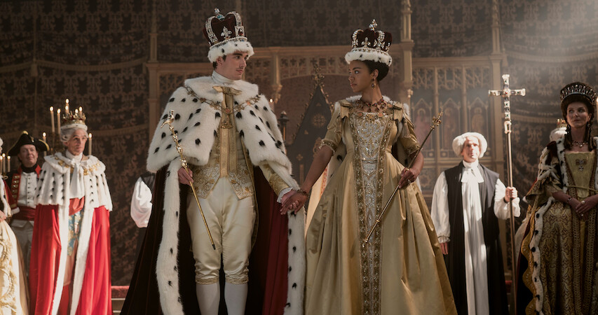 King George and Queen Charlotte's coronation in Queen Charlotte: A Bridgerton Story