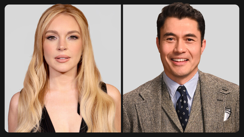 Imagens de Lindsay Lohan e Henry Golding juntos em uma montagem